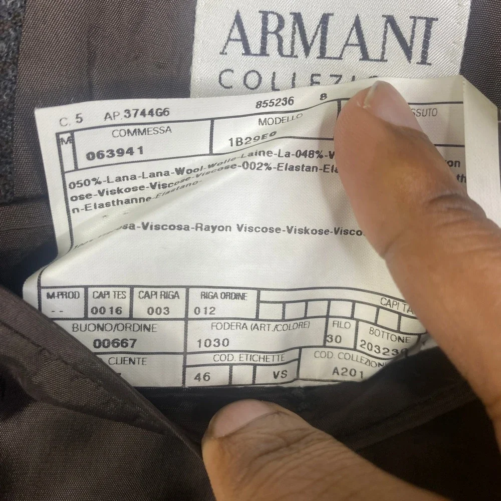 Armani Collezioni Mens Brown Wool Blend 3 Button Blazer Jacket Italy Size 46